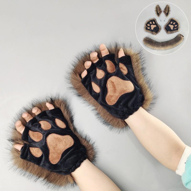 Halloween Wolf Costume Set: Plush Ear Headband Paw Gloves Tail Cosplay Party Dress-Up