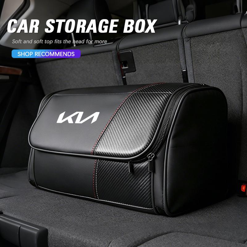 GSOT3 Carbon Fiber Style Car Trunk Storage Organizer Box Bag For KIA Sportage Seltos Sorento K3 K4 Soul Carnival EV6 EV9 Carnival K5
