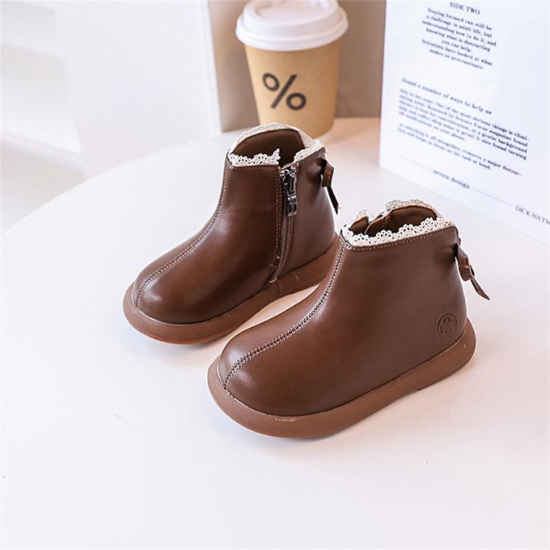 

Autumn Children Boots Leather Girls Ankle Boots Lace Butterfly-knot Rubber Sole Toddler Kids Boots EU 21-30 29 коричневий