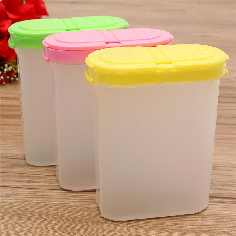 3 Color 250ml Plastic Food Seasoning Container Kitchen Spice Boxes Jar Double Lid Cereal Condiment Bean Storage Bottle Container