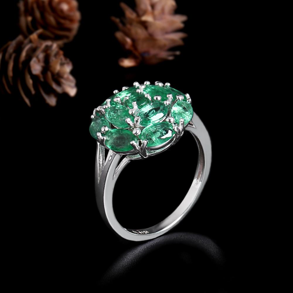 Light luxury 925 sterling silver ring real gemstone Natural oval zambia Emerald fine jewelry elegant and noble gift for women