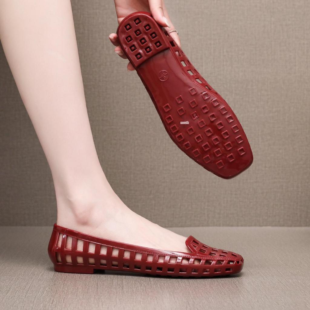 Women's Summer Jelly Sandals: Square-Toe, Hollowed-Out, Closed-Toe, Closed-Heel, Low-Cut, Small Heel, Stylish and Comfortable.
