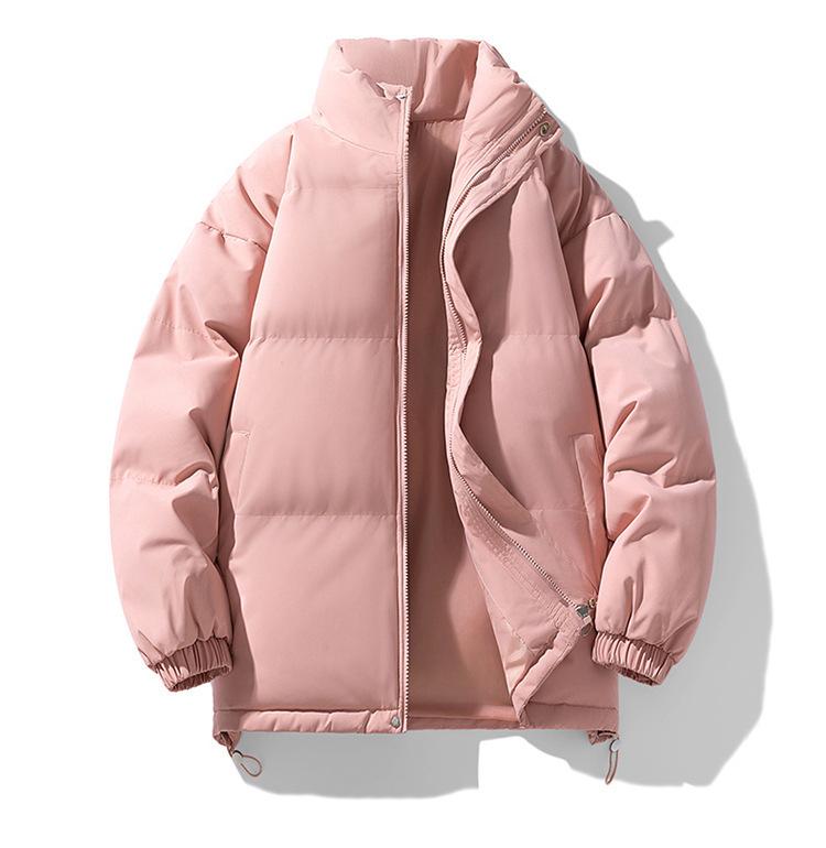 Men's Winter Thick Cotton Jacket with Stand-Up Collar - Loose, Versatile, Solid Color Bread Suit for Couples.