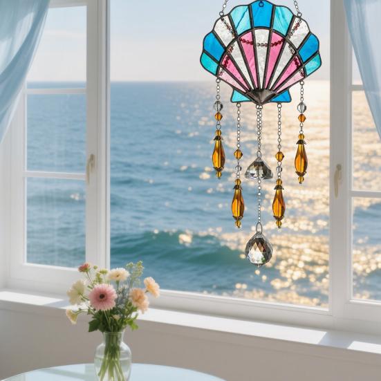 Sea Animal Sun Catcher Coastal Hanging Decoration Conch Starfish Seahorse Suncatcher for Home Windows Balcony Decor