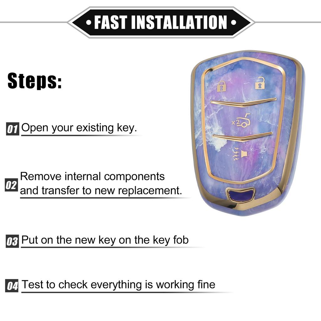 A ABSOPRO Key Fob Cover for Cadillac Compatible with Escalade ATS CTS 4 Buttons