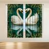 Set Of 2 Swan Design Curtains Serene Water Scene Golden Accents Breathable Polyester Fabric Perfect Living Room Elegant Made Great Window Treatment