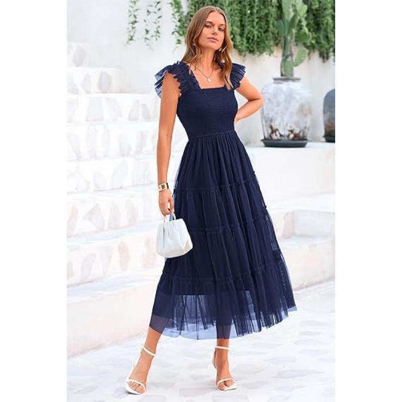 

Женское сетчатое плиссированное платье-жилет с рукавами-крылышками XXL