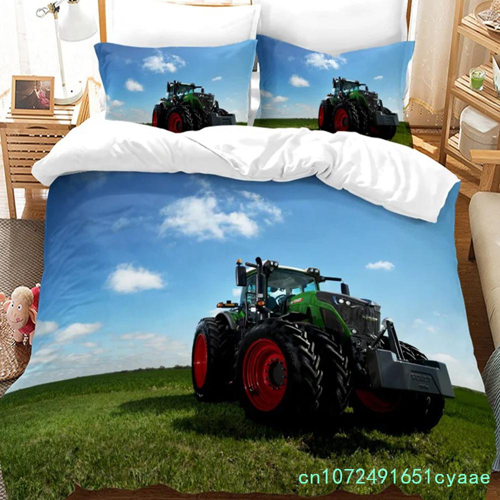 Boys Tractor Printed Bedding Set Men Construction Cars Pattern Comforter Cover For Kids Heavy Machinery Vehicles Duvet Cover