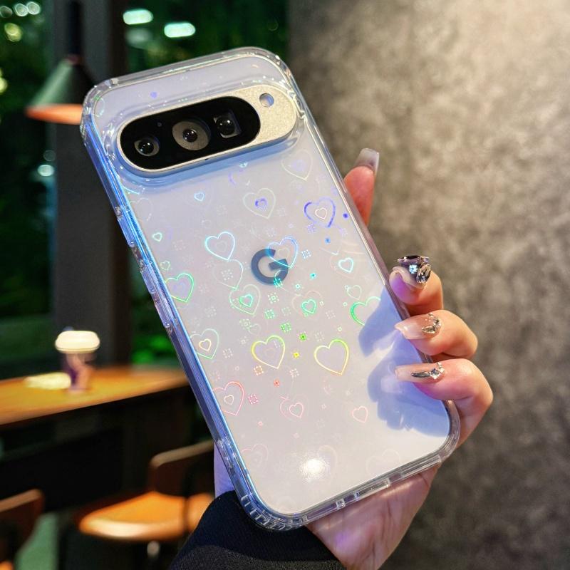 

Роскошный прозрачный акриловый чехол для телефона с лазерным сердцем для Google Pixel 9 Pro XL 9A 8 8A, милый модный прозрачный противоударный чехол в стиле INS Google Pixel 9Pro XL