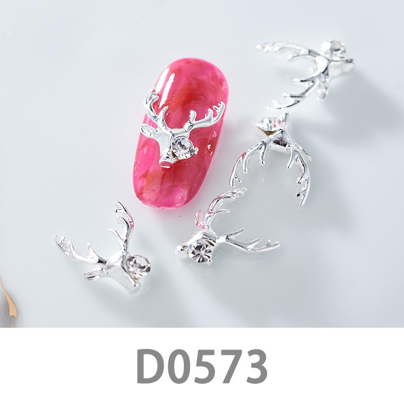 10Pcs Gold Silver Elk Antler Shape Alloy Diamond Nail Ornament Manicure Decoration Accessories