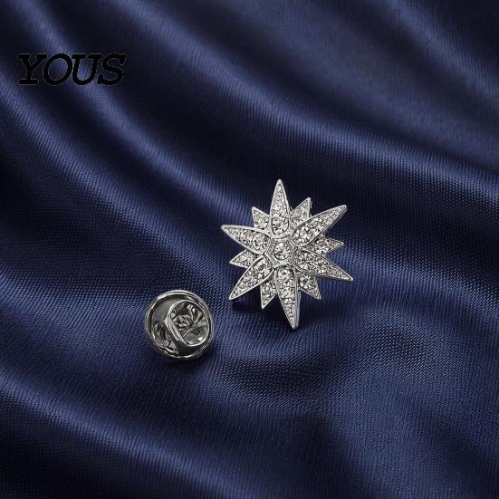 Shirt Collar Button 1/2Pcs Double-Layered Eight-Pointed Star Lapel Pin with Rhinestones, Thickened Alloy Star-shaped Brooch Safety Buckle