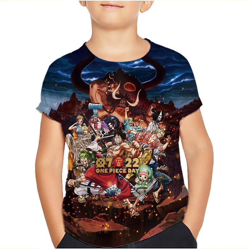 One Piece Luffy T Shirt Four Emperors Short Sleeve Zoro Sanji Chopper Ace Law Tee Children's Clothing Fashion Costumes for Kids Top