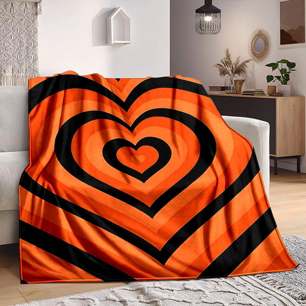 

1pc Orange Heart Pattern Blanket Warm,Perfect for Camping And Travel, Making It a Great Gift for Any Season yy250904165 75x90cm