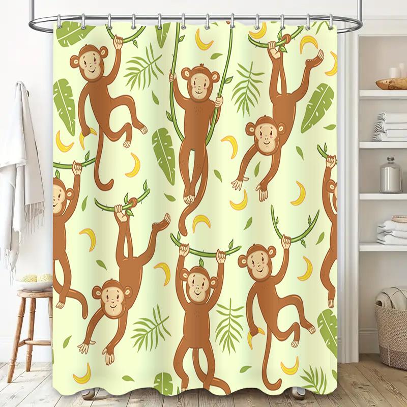 Monkeys Climbing Tree Shower Curtain Cartoon Animal Bath Decor Kids Bathroom Curtains 180X245Cm Free Shipping