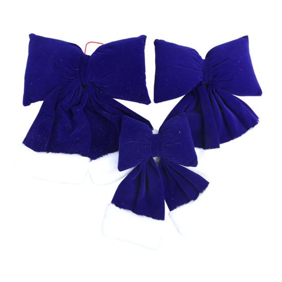 Velvet Christmas Bow Large Plush Stuffed Christmas Tree Hanging Bow with Fluffy White Fur Trim for Holiday Tree Fireplace Party Decoration