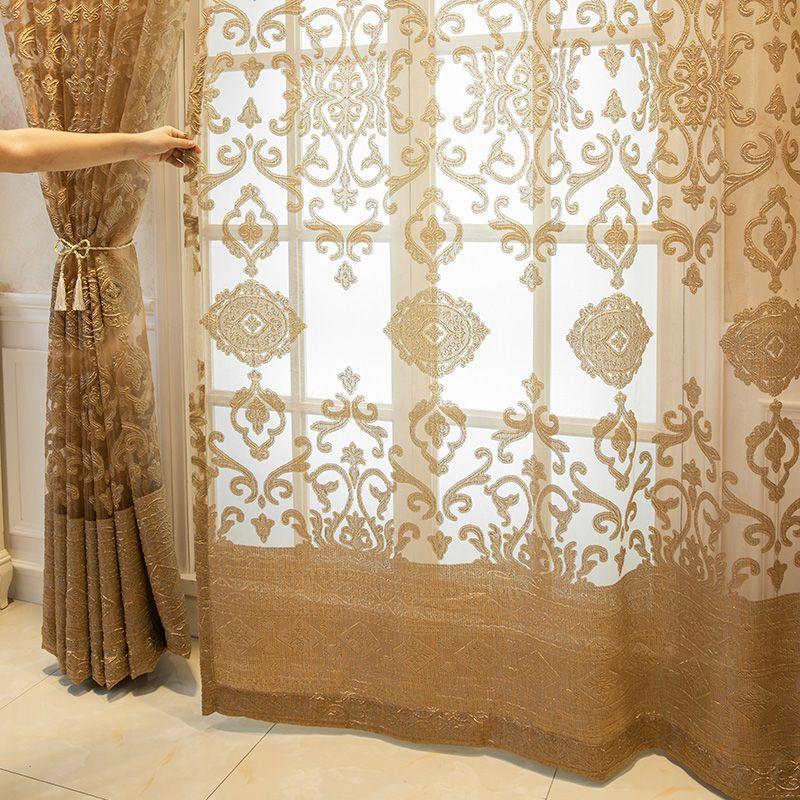 1pc European Jacquard Sheer Curtains - Luxurious Grey Tulle Grommet Top Drapes for Living Room, Bedroom, Sliding Glass Door, and Patio
