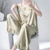 1011 new pajamas with chest pads women's summer sleeveless printing high-end loungewear anti-bumping cotton and silk suit thin