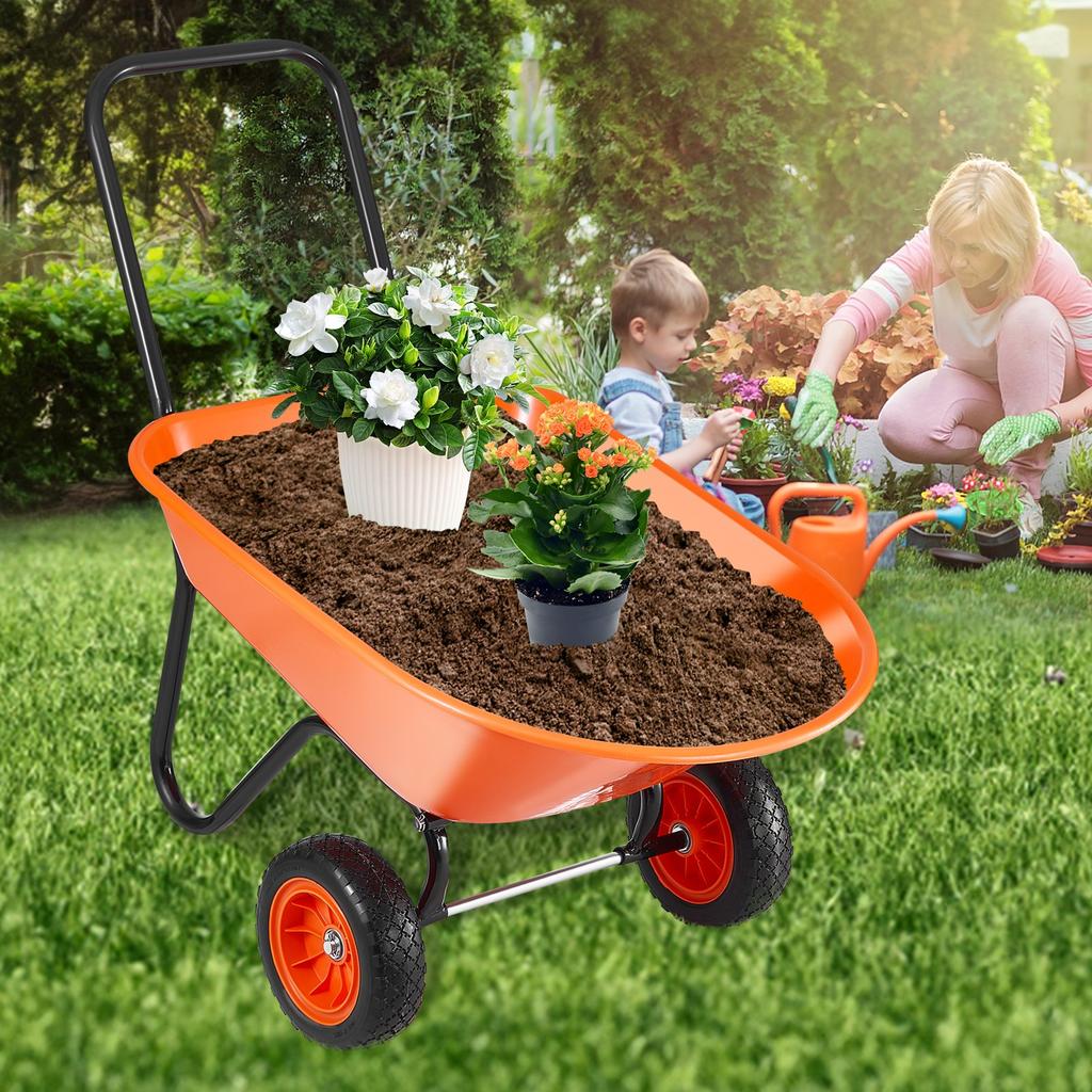 VEVOR Wheelbarrow Cart, 5 Cu. Ft. Load & 397 lbs Capacity, 2 Wheels Garden Dump Cart, Garden Wagon with Handle & 10" Wide Track Wheels