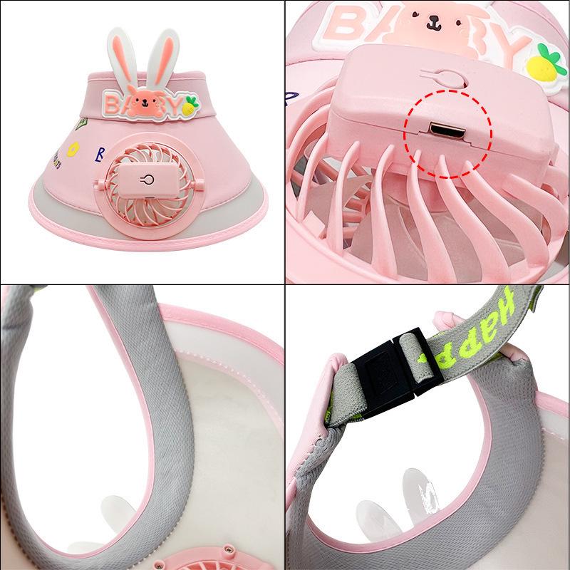 Children's Cartoon Sun Hat with USB Fan – Unisex Wide Brim Summer Protection