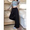 Einfarbige Freizeithose im Lazy Style für Frühling und Herbst, hoch taillierte Hose mit geradem Bein und weitem Bein, lange Hose für Damen