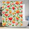 Watercolor Poppy Shower Curtain Bathroom Decor Red Orange Flower Fabric Waterproof Hanging Bath Rug White Background