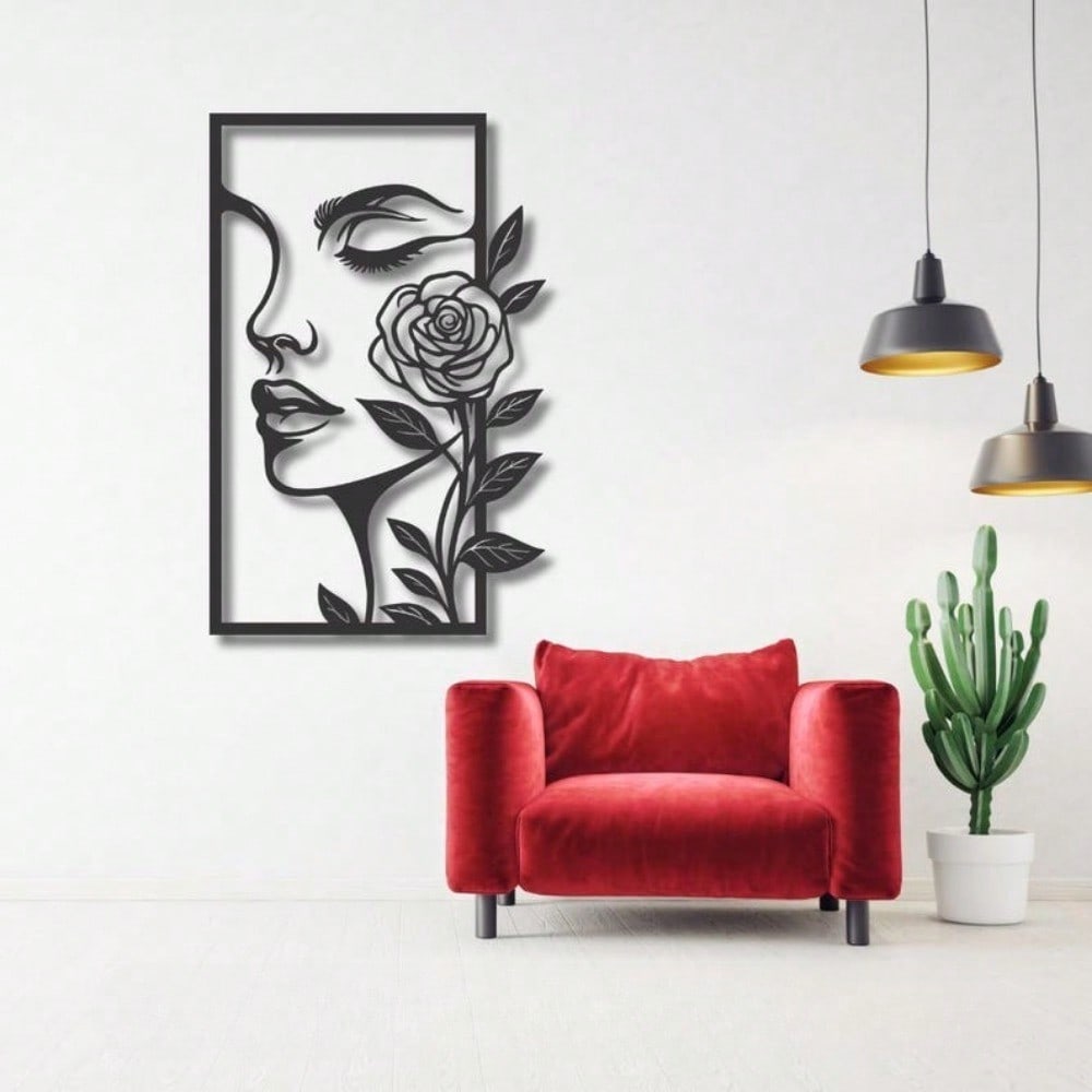 1pc Minimalist Woman Face Line Art Metal Wall Decor, Elegant Indoor Outdoor Hanging Ornament Gift