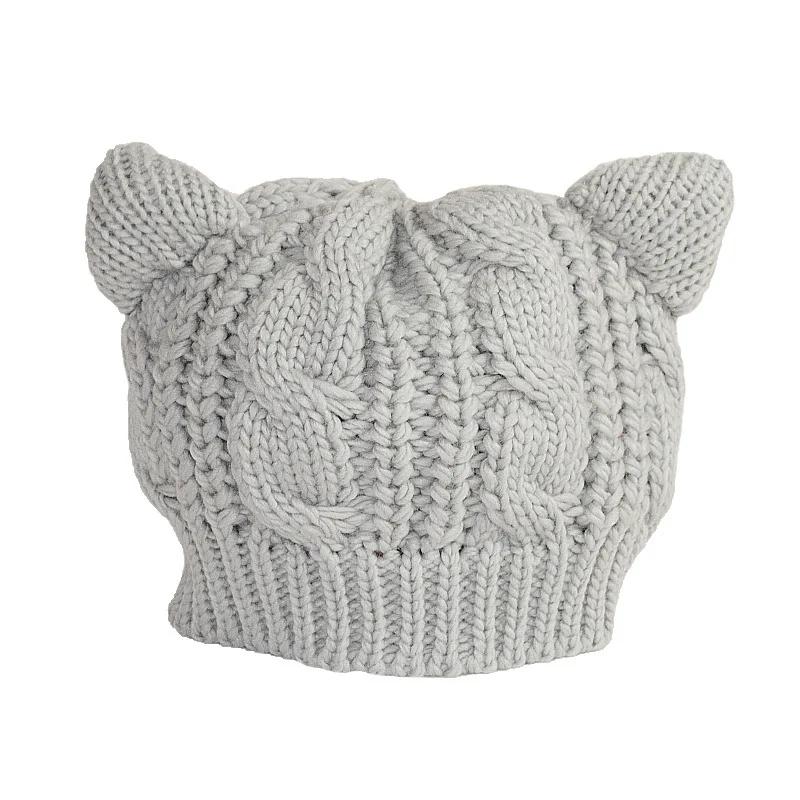 New Lovely Cat Ears Knitted Hat Fashion Women Solid Color Winter Warm Crochet Braided Beanie Hats Casual Girl Kawaii Wool Cap