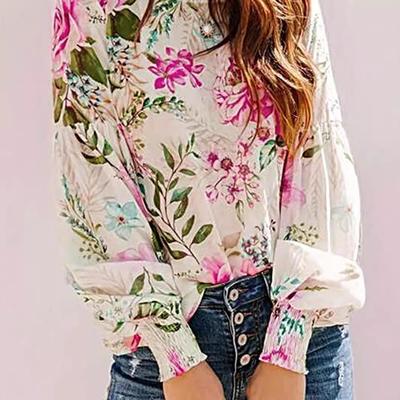 Women's 2024 Casual Loose Long Sleeve Shirt with European and American Print Design