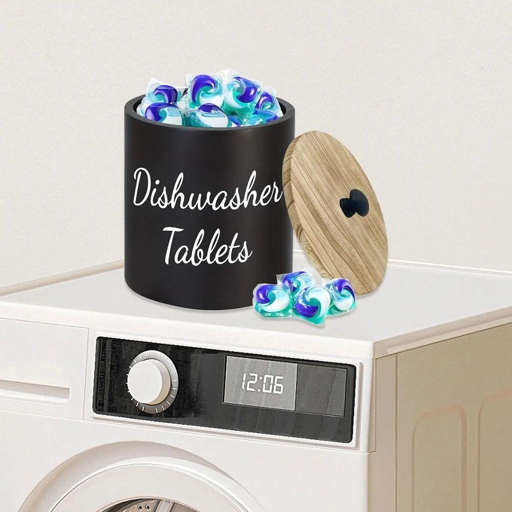 Wide Opening Dishwasher Pod Container Wood Kitchen Storage Box  Apartment