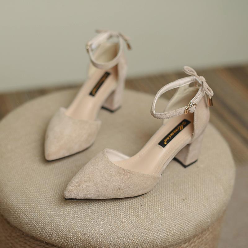 Fashion Women Pumps Chunky High Heels Shoes Summer Pointed Toe Suede Sandals Luxury Party Dresses Sexy Women Shoes Female Office Shoes