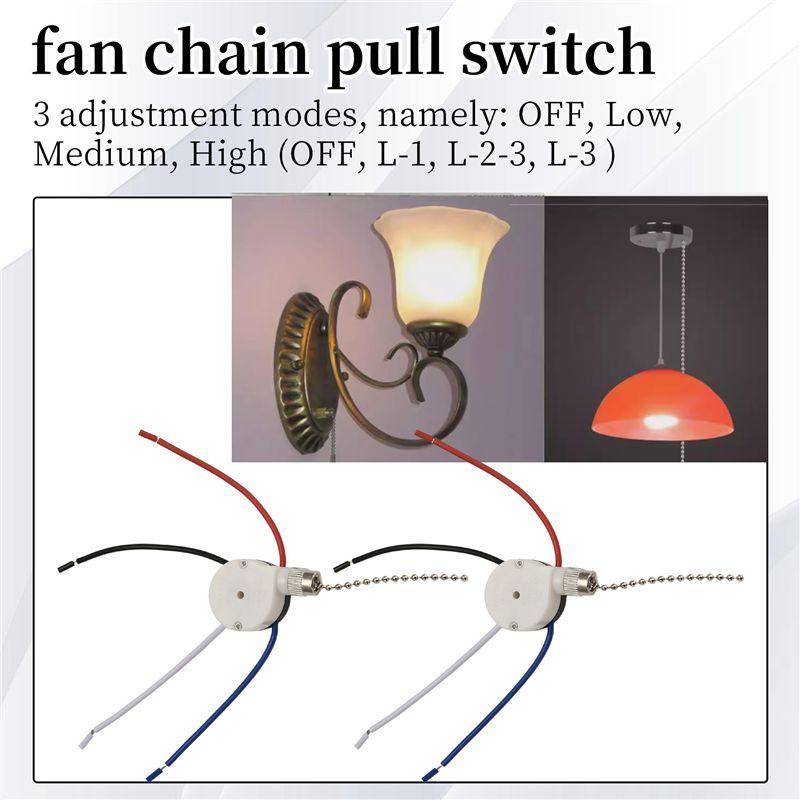 A84X-3 Pcs Ze-208S E89885 3 Speed 4 Wire Pull Chain Switch Ceiling Fan Light Switch Replacement Part