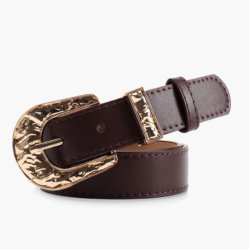 

Elegant Pu Alloy Buckle Belt For Women With Unique Texture For Stylish Office Outfits коричневий