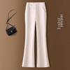 Beige Woolen Micro-Flare Pants for Women - Autumn/Winter 2024 Collection, Slimming Thick Cashmere for Petite Sizes.