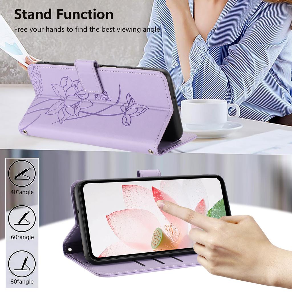 Applicable To Transsion HOT 60 Leather Case Sense 9 Solid Color Lotus Embossed Card Wallet Protective Case Fujitsu