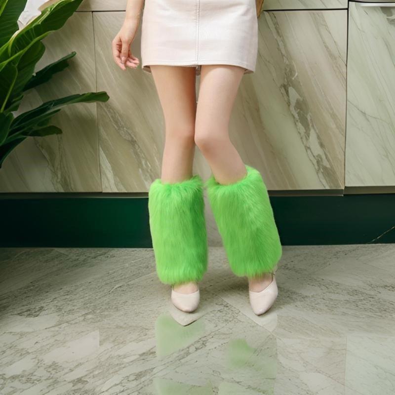 Winter Fuzzy Leg Warmers for Women Soft Stylish Plush Boot Toppers Covers In Bright Solid Color Furry Leg Sleeve Socks