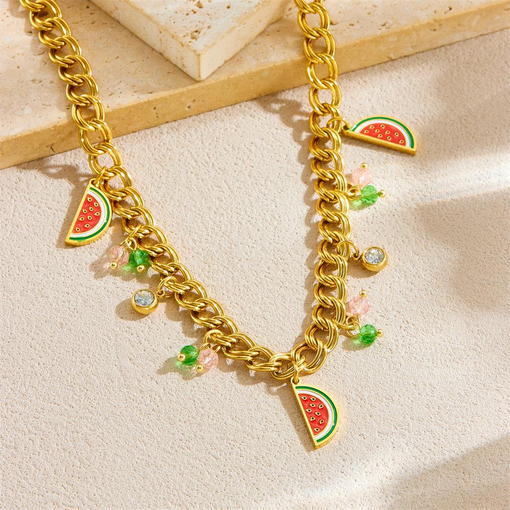 DIEYURO 316L Stainless Steell Cherry Strawberry Fruit Series Necklace For Women Lady New Fashion Neck Chain Jewelry Party Gift