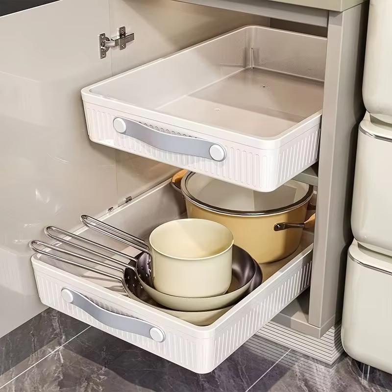 Kitchen Drawer Storage Shelves With Slide Rails Pull Out Cabinet Organizer Storage Tray Spice Bottle Storage Rack Space Saving