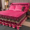1pcs Luxurious European Quilted Crystal Velvet Bed Skirt Set with Lace Trim - Warm, Thick,1 Bed Skirt
