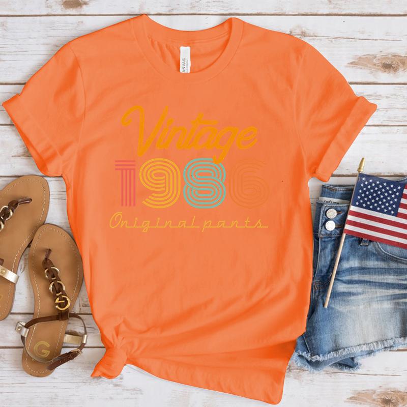 T-Shirt mit Aufdruck „Vintage 1986“ für Damen, kurzärmelig, Oberteile, T-Shirts, Sommermode, lockere Freizeit-T-Shirts