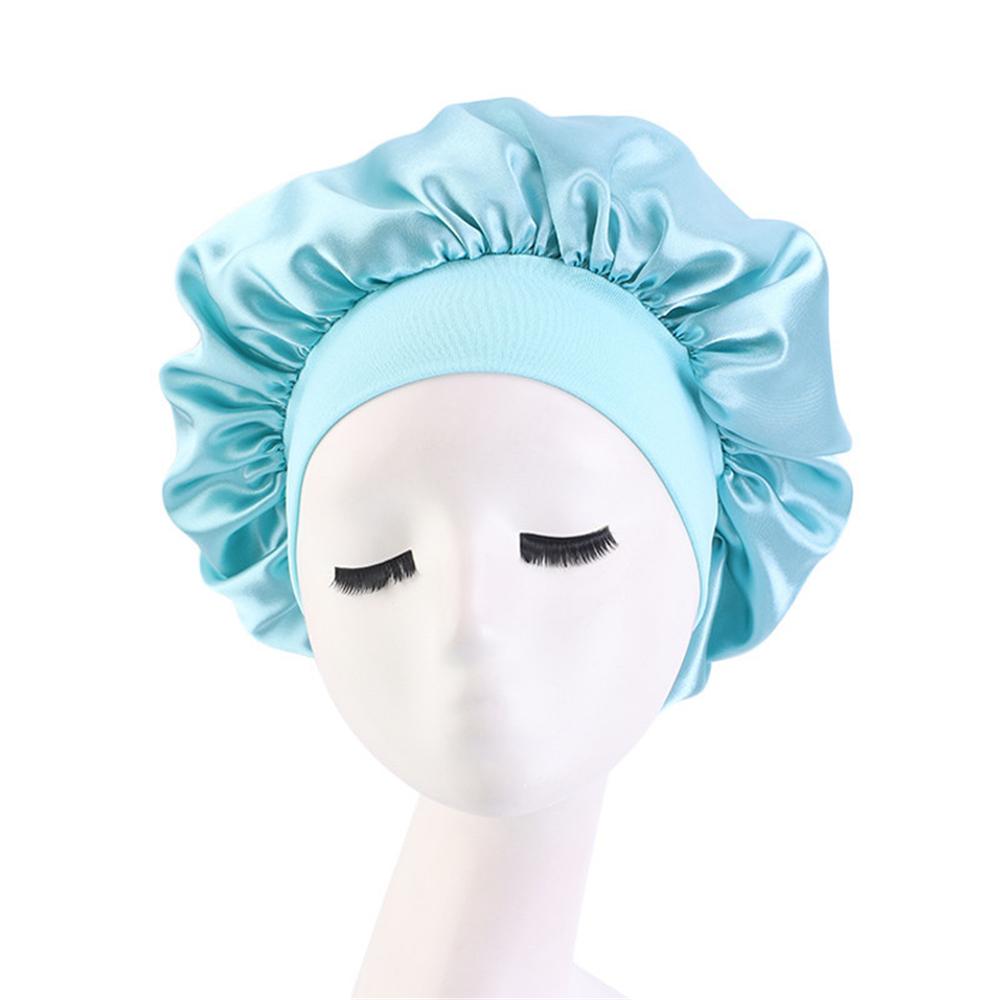 New Women's Satin Solid Wide-brimmed Sleeping Hat Unisex Head Wrap Elastic Band Cap Hair Care Bonnet Night Hat Bonnet De Nuit