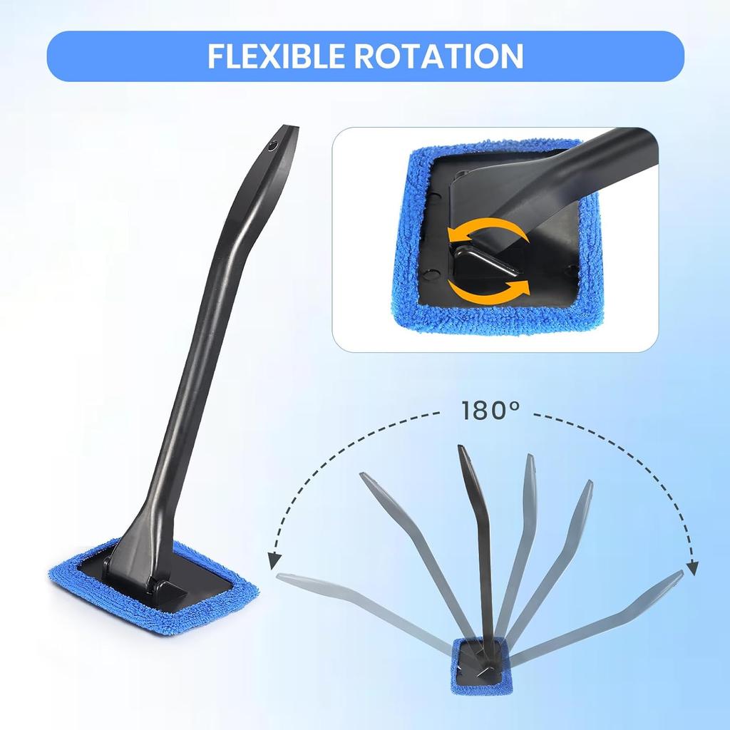 6PCS Windshield Cleaning Tool Car Window Cleaner With 5 Reusable And Washable Microfiber Pads And Extendable Handle Auto Ide Glass Wiper Kit Green