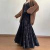 Gonna di velluto da donna in stile cinese retrò: Taglie Forti, Vita Alta, Lungo, Modellante, Versatile, Autunno/Inverno