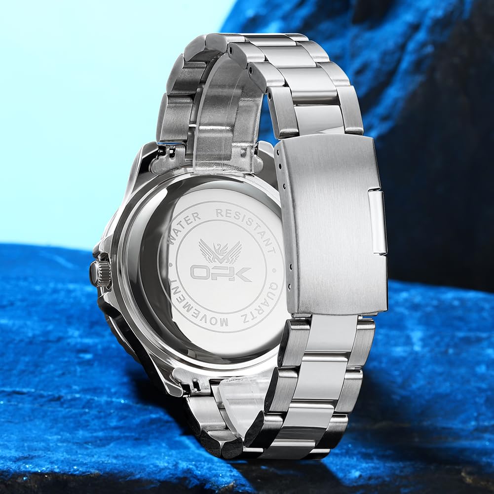 OPK Quartz Watch with Date Classic Stainless Steel Watch for School or Black Men's Display, Waterproof, Luminous, Stylish, Office,
