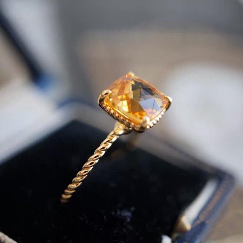 Three-Dimensional Design  Inlaid Citrine Square Adjustable Ring Shines Luxury Women'S Jewelry Party Accessories