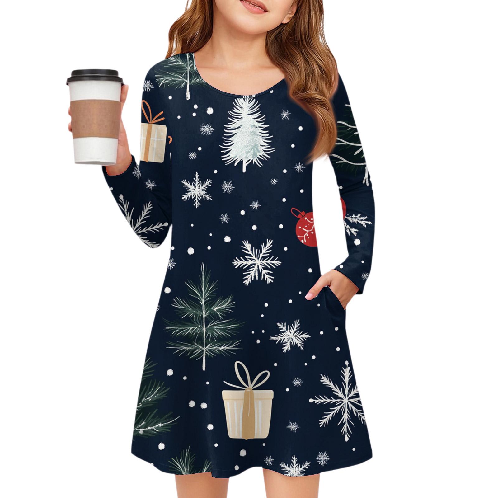 

Рождественское платье с длинным рукавом для девочек - Платье с цветным карманом 110