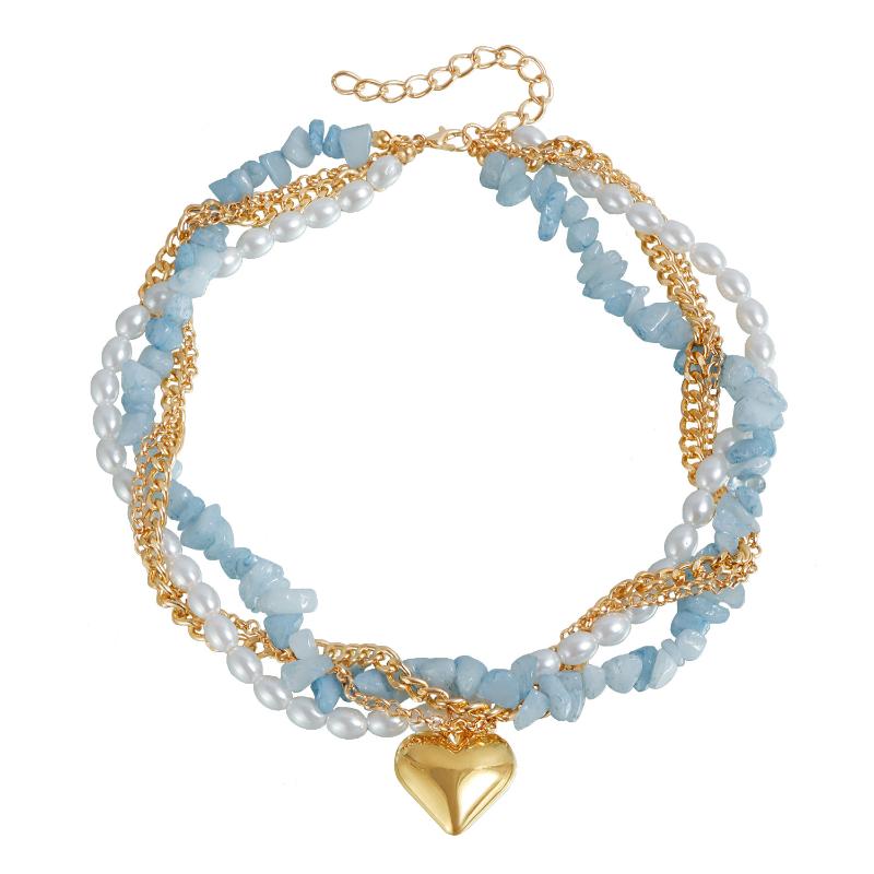 Fashion Elegant Heart Beaded Necklace Boho Irregular Crystal Design for Women Casual Office Date Matching Jewelry Gift