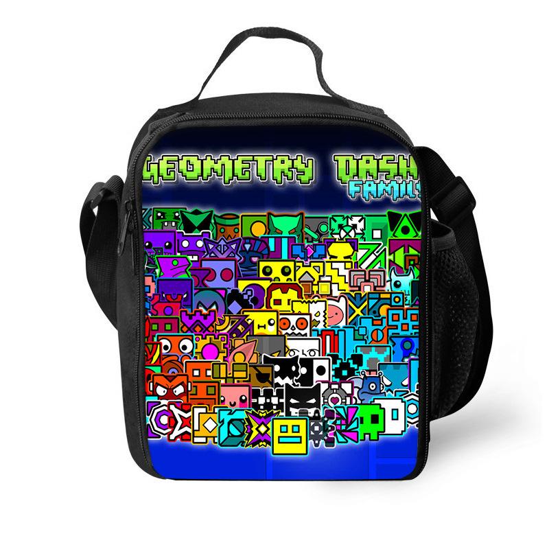 Groothandel Geometry Dash broodzak Geometry Dash bedrukte ice pack tote tas voor leerlingen van de basisschool en middelbare school