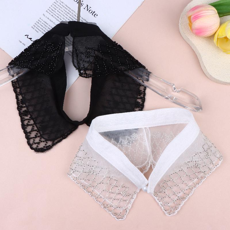Elegant Detachable Lace Collar Embroidered Beaded False Collar Half Shirt Collar For Women Blouse Decoration Accessories