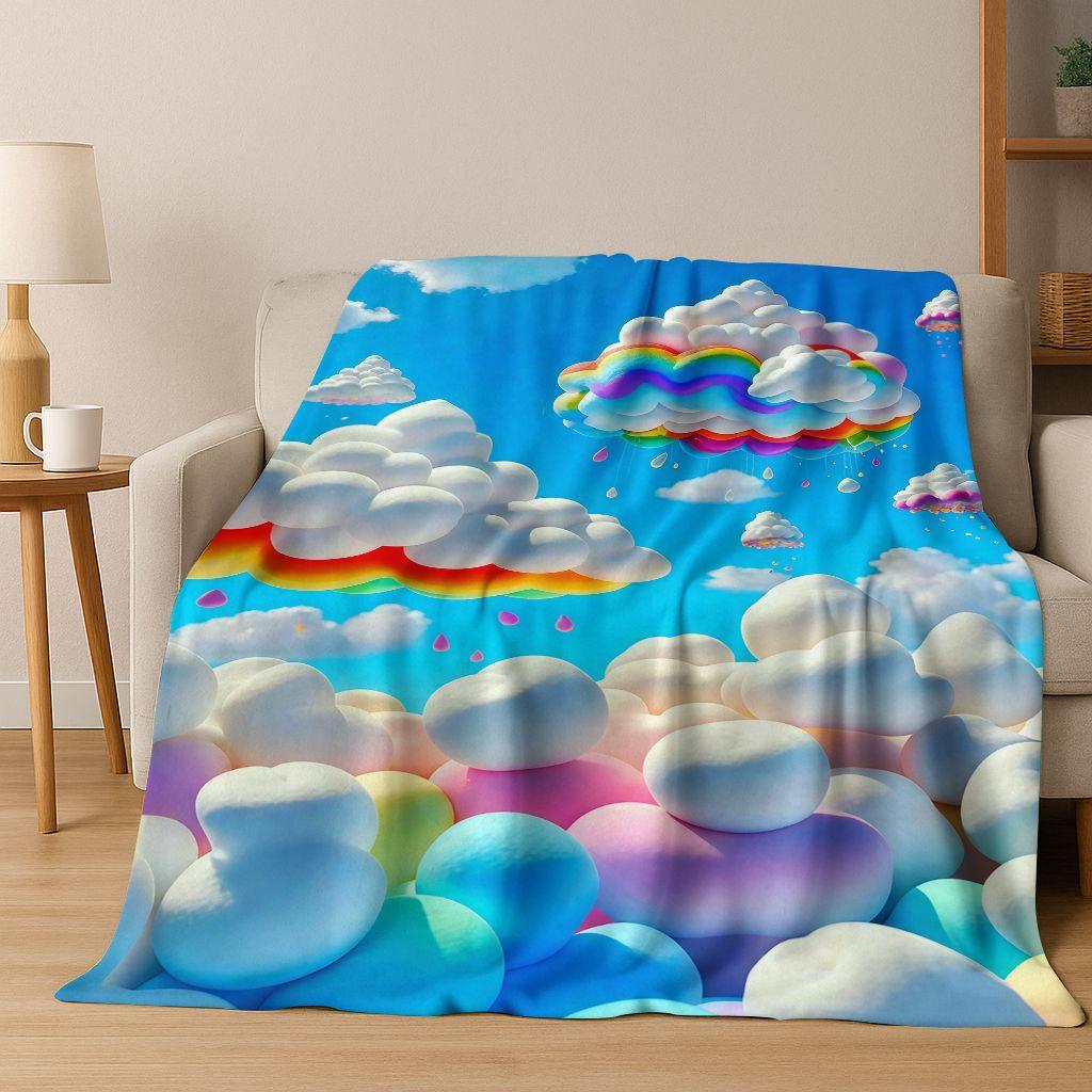 Colorful Rainbow Clouds Dream Sky Cartoon Flannel Blanket,Cozy Soft Throw Blanket for Home Bedroom Bed Sofa Picnic Cover Kids