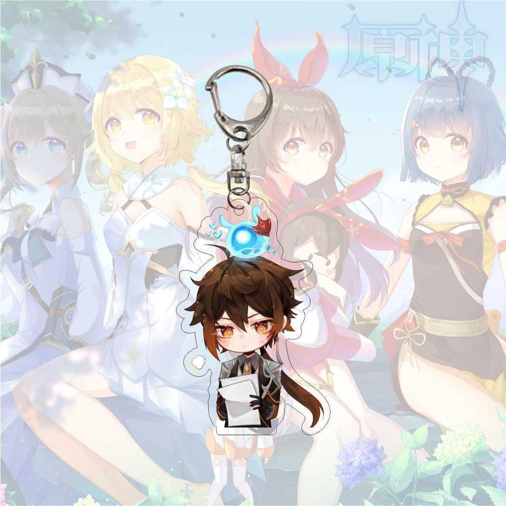 Cartoon Anime Genshin Impact Keychain Acrylic Double Sided Transparent Key Chain Ring Keyring Accessories Jewelry For Fans Gifts
